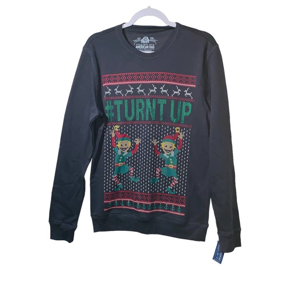 American Rag CIE Women’s Christmas Elf “#TURNT UP” Long Sleeve Sweatshirt Size M